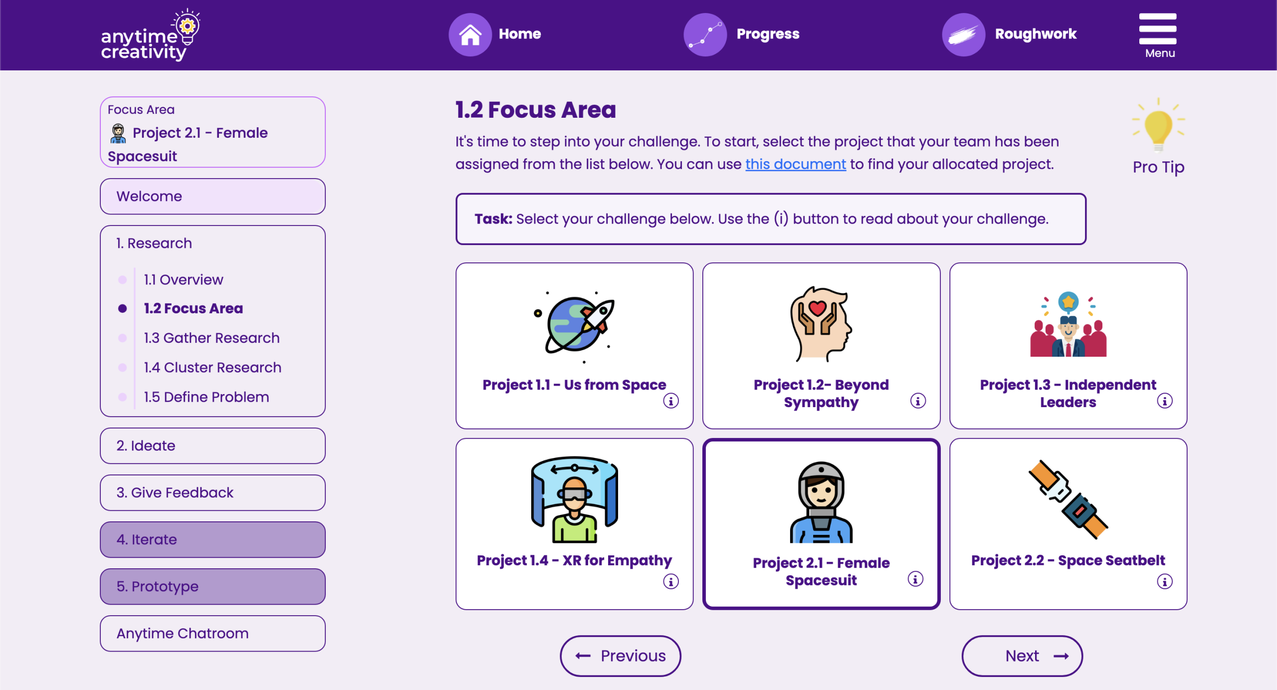 Design dashboard mockup showing stages and guidance
